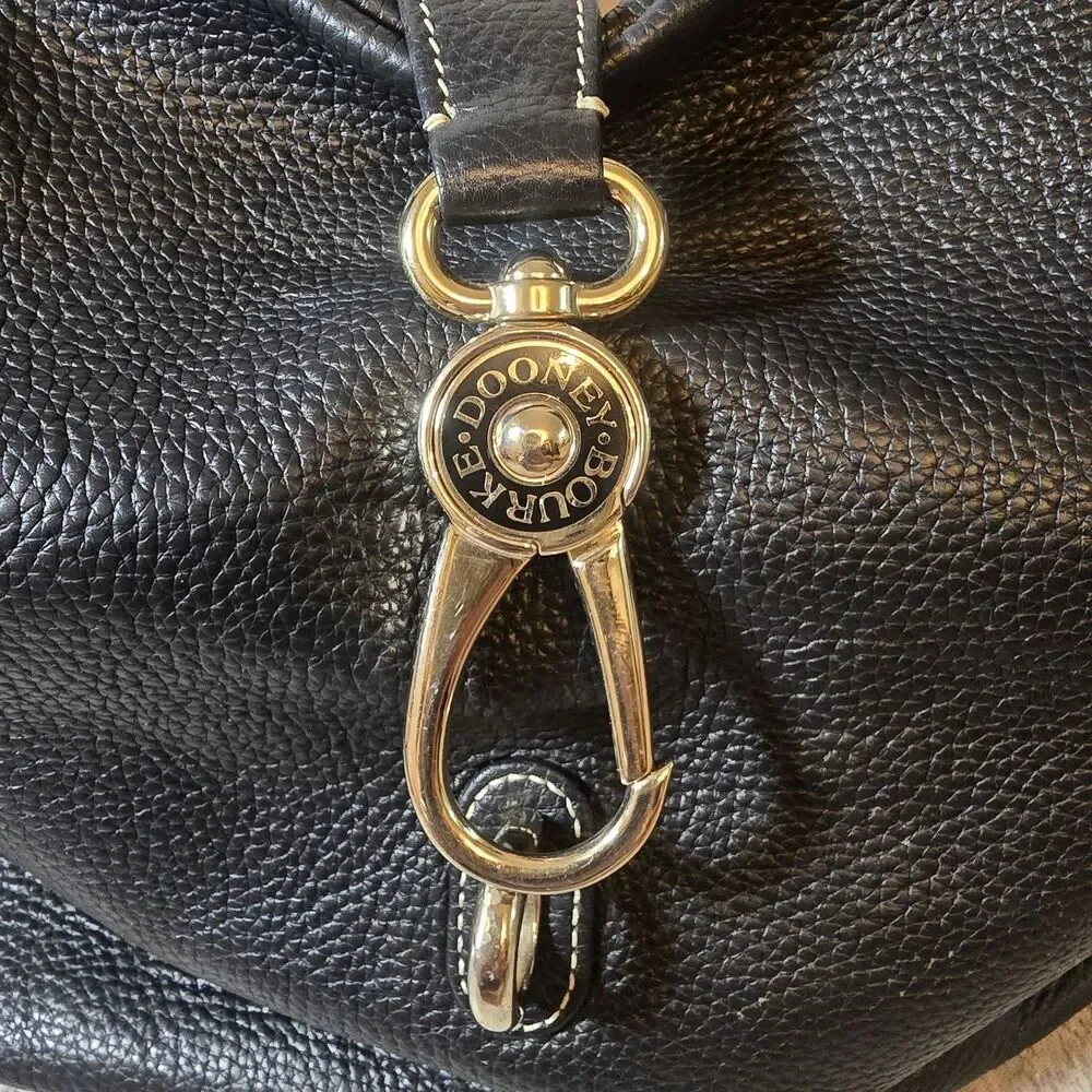 Vtg Dooney & Bourke Lucca Leather Logo Lock Hobo Black Pebbled Gold Hardwear